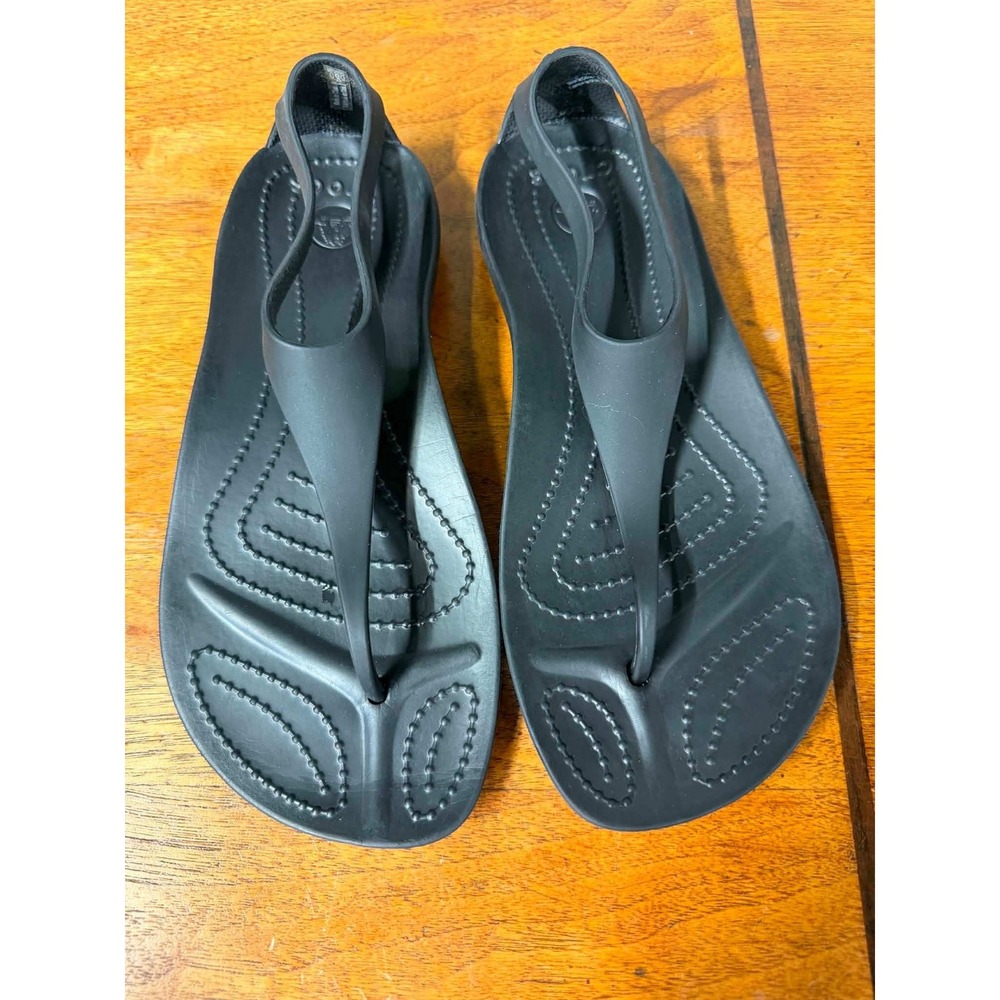 Crocs Womens 4 Black Sexi Flip Sandals T-Strap Jelly Flat Comfort Summer 2075